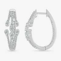 Womens 1 CT. T.W. Natural White Diamond Sterling Silver 23mm Hoop Earrings
