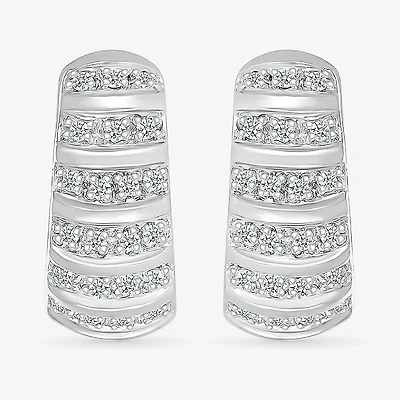 Croissant Womens 1/2 CT. T.W. Natural White Diamond Sterling Silver 16.2mm Hoop Earrings
