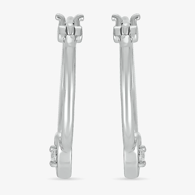 Womens Diamond Accent Natural White Diamond Sterling Silver 18mm Heart Hoop Earrings