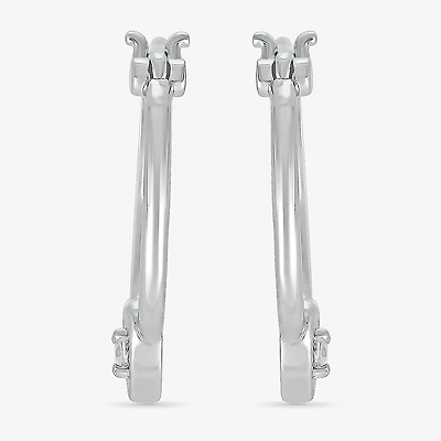 Womens Diamond Accent Natural White Diamond Sterling Silver 18mm Heart Hoop Earrings