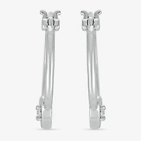 Womens Diamond Accent Natural White Diamond Sterling Silver 18mm Heart Hoop Earrings