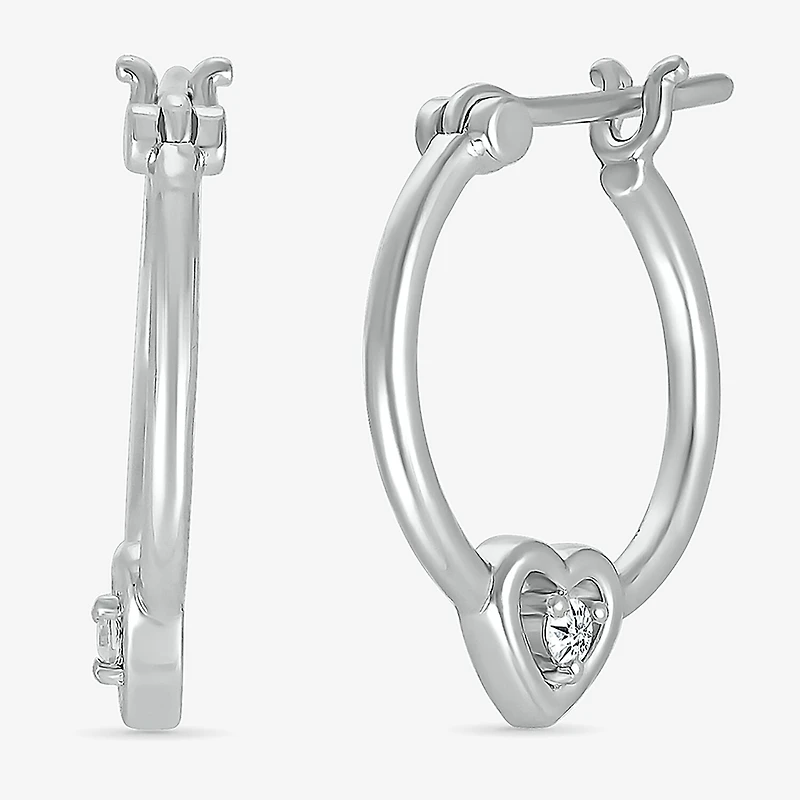 Womens Diamond Accent Natural White Diamond Sterling Silver 18mm Heart Hoop Earrings