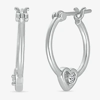 Womens Diamond Accent Natural White Diamond Sterling Silver 18mm Heart Hoop Earrings