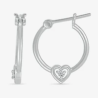 Womens Diamond Accent Natural White Diamond Sterling Silver 18mm Heart Hoop Earrings
