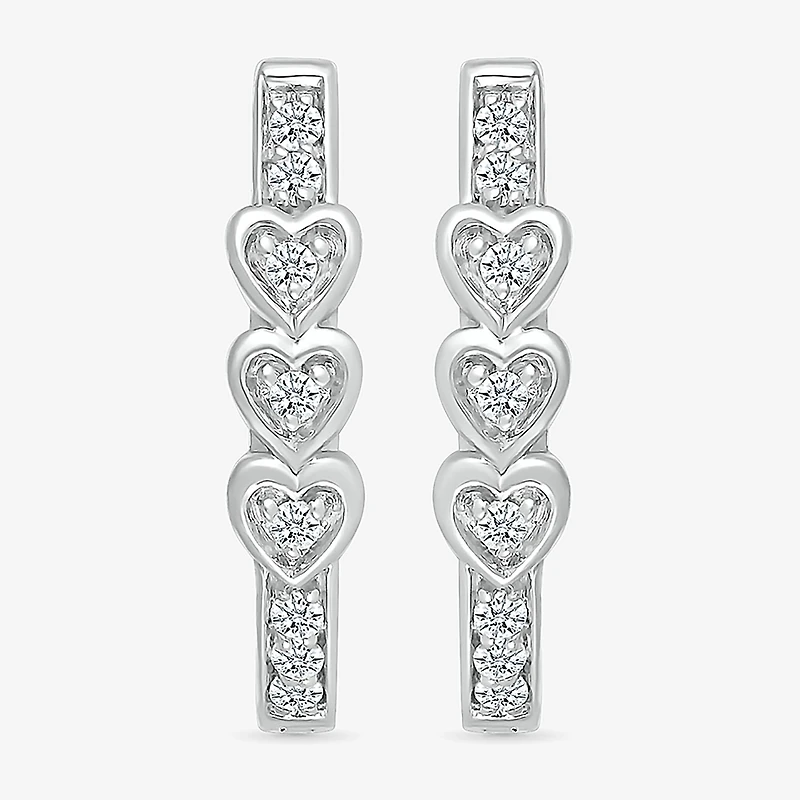 Womens 1/8 CT. T.W. Natural White Diamond Sterling Silver 17mm Heart Hoop Earrings