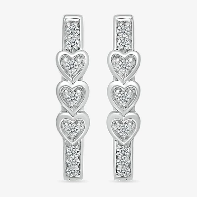 Womens 1/8 CT. T.W. Natural White Diamond Sterling Silver 17mm Heart Hoop Earrings