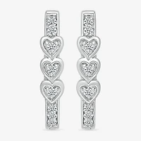 Womens 1/8 CT. T.W. Natural White Diamond Sterling Silver 17mm Heart Hoop Earrings