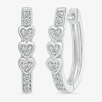 Womens 1/8 CT. T.W. Natural White Diamond Sterling Silver 17mm Heart Hoop Earrings