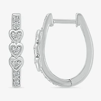 Womens 1/8 CT. T.W. Natural White Diamond Sterling Silver 17mm Heart Hoop Earrings