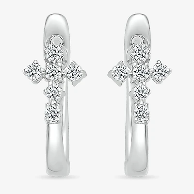 Womens 1/6 CT. T.W. Natural White Diamond Sterling Silver 15.5mm Cross Hoop Earrings