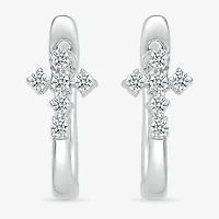 Womens 1/6 CT. T.W. Natural White Diamond Sterling Silver 15.5mm Cross Hoop Earrings