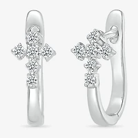 Womens 1/6 CT. T.W. Natural White Diamond Sterling Silver 15.5mm Cross Hoop Earrings