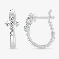 Womens 1/6 CT. T.W. Natural White Diamond Sterling Silver 15.5mm Cross Hoop Earrings
