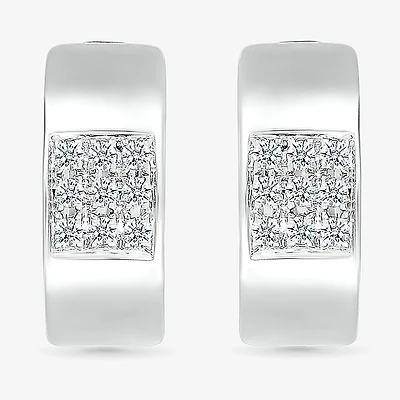 Womens 1/6 CT. T.W. Natural White Diamond Sterling Silver 13.2mm Hoop Earrings