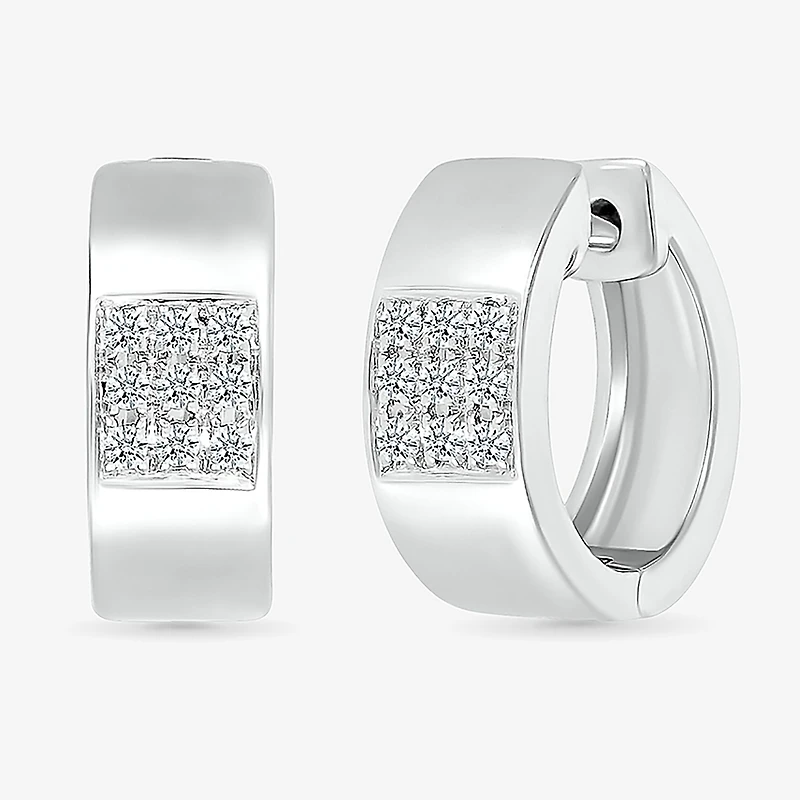 Womens 1/6 CT. T.W. Natural White Diamond Sterling Silver 13.2mm Hoop Earrings
