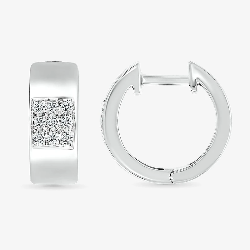 Womens 1/6 CT. T.W. Natural White Diamond Sterling Silver 13.2mm Hoop Earrings