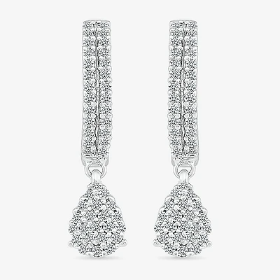 Womens 1/2 CT. T.W. Natural White Diamond Sterling Silver 22.4mm Pear Hoop Earrings