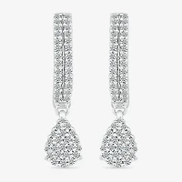 Womens 1/2 CT. T.W. Natural White Diamond Sterling Silver 22.4mm Pear Hoop Earrings