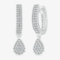 Womens 1/2 CT. T.W. Natural White Diamond Sterling Silver 22.4mm Pear Hoop Earrings