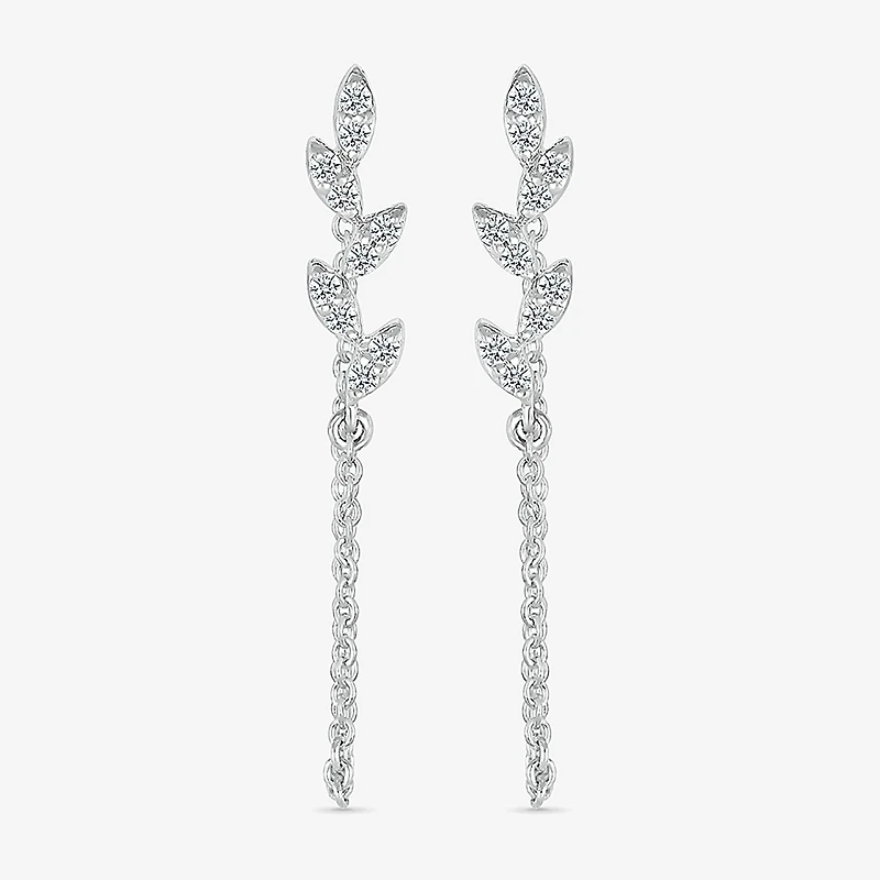Front Back Womens 1/8 CT. T.W. Natural White Diamond Sterling Silver Drop Earrings