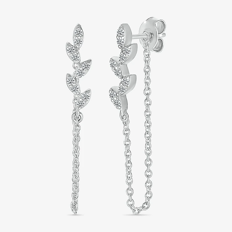 Front Back Womens 1/8 CT. T.W. Natural White Diamond Sterling Silver Drop Earrings