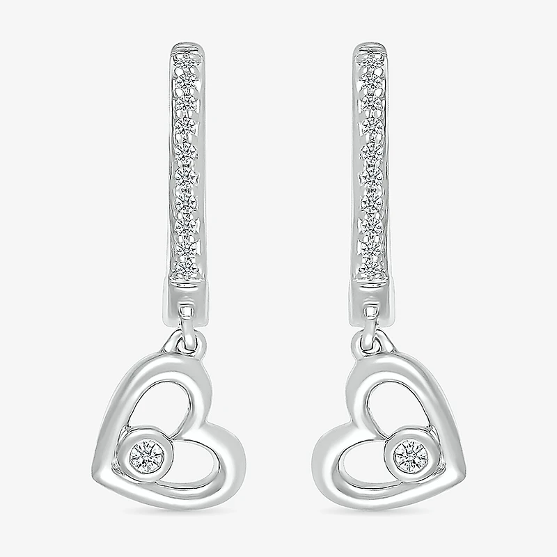 Womens 1/10 CT. T.W. Natural White Diamond Sterling Silver 20mm Heart Hoop Earrings
