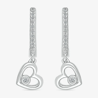 Womens 1/10 CT. T.W. Natural White Diamond Sterling Silver 20mm Heart Hoop Earrings