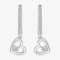 Womens 1/10 CT. T.W. Natural White Diamond Sterling Silver 20mm Heart Hoop Earrings