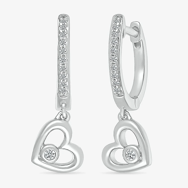 Womens 1/10 CT. T.W. Natural White Diamond Sterling Silver 20mm Heart Hoop Earrings