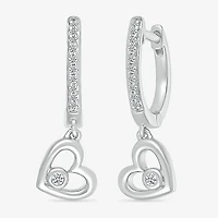 Womens 1/10 CT. T.W. Natural White Diamond Sterling Silver 20mm Heart Hoop Earrings