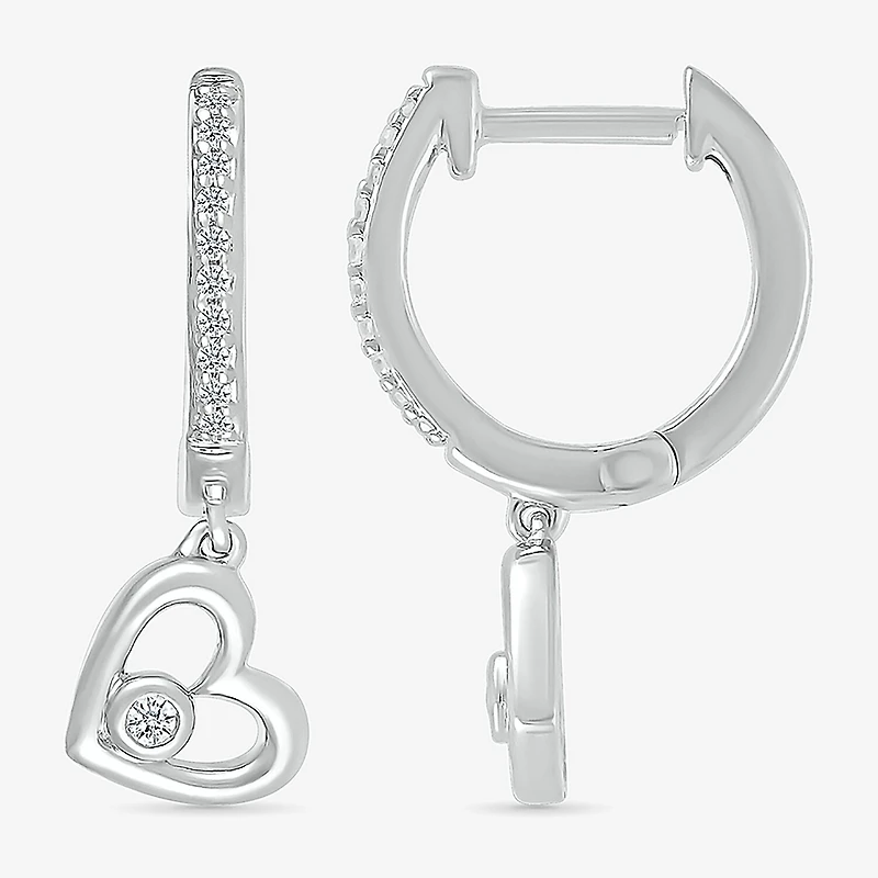 Womens 1/10 CT. T.W. Natural White Diamond Sterling Silver 20mm Heart Hoop Earrings