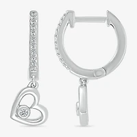 Womens 1/10 CT. T.W. Natural White Diamond Sterling Silver 20mm Heart Hoop Earrings