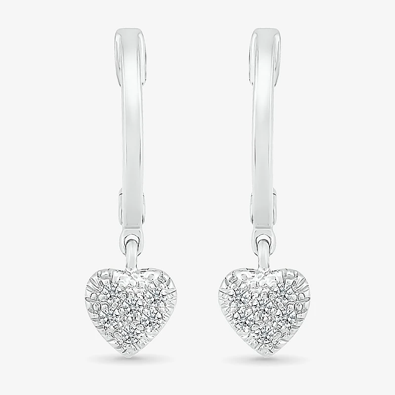 Womens 1/8 CT. T.W. Natural White Diamond Sterling Silver 21.9mm Heart Hoop Earrings