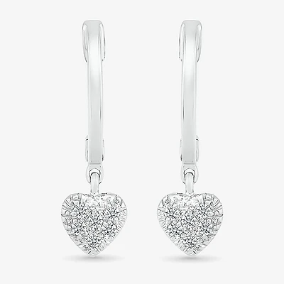 Womens 1/8 CT. T.W. Natural White Diamond Sterling Silver 21.9mm Heart Hoop Earrings
