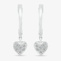 Womens 1/8 CT. T.W. Natural White Diamond Sterling Silver 21.9mm Heart Hoop Earrings