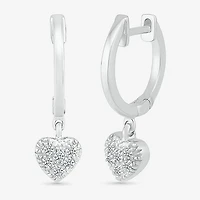 Womens 1/8 CT. T.W. Natural White Diamond Sterling Silver 21.9mm Heart Hoop Earrings