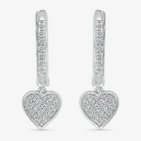 Womens 1/5 CT. Natural White Diamond Sterling Silver 20.1mm Heart Hoop Earrings
