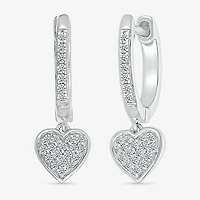 Womens 1/5 CT. Natural White Diamond Sterling Silver 20.1mm Heart Hoop Earrings