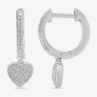 Womens 1/5 CT. Natural White Diamond Sterling Silver 20.1mm Heart Hoop Earrings