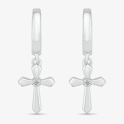 Womens Diamond Accent Natural White Diamond Sterling Silver 28mm Cross Hoop Earrings