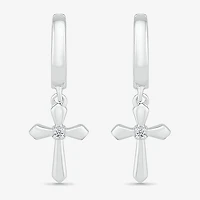 Womens Diamond Accent Natural White Diamond Sterling Silver 28mm Cross Hoop Earrings