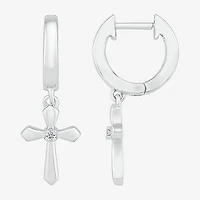 Womens Diamond Accent Natural White Diamond Sterling Silver 28mm Cross Hoop Earrings