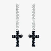 Womens 1/6 CT. T.W. Natural Black Diamond Sterling Silver 24mm Cross Hoop Earrings