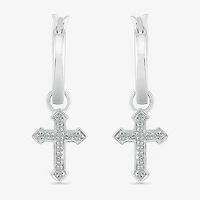 Womens Diamond Accent Natural White Diamond Sterling Silver 25.1mm Cross Hoop Earrings