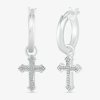 Womens Diamond Accent Natural White Diamond Sterling Silver 25.1mm Cross Hoop Earrings
