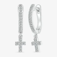 Womens 1/6 CT. T.W. Natural White Diamond Sterling Silver 19.5mm Cross Hoop Earrings