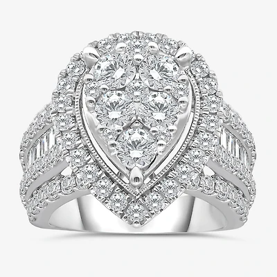 4 CT.T.W. Natural Diamond Pear Shape Side Stone Halo Engagement Ring 10K or 14K White Gold