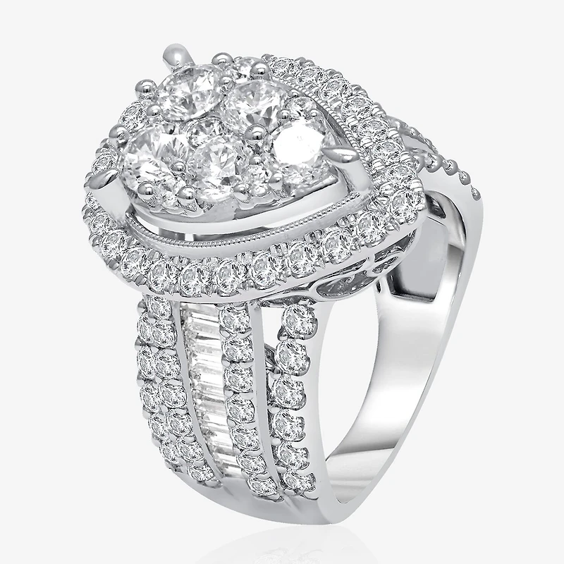 4 CT.T.W. Natural Diamond Pear Shape Side Stone Halo Engagement Ring 10K or 14K White Gold