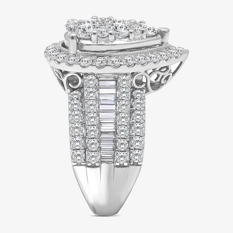 4 CT.T.W. Natural Diamond Pear Shape Side Stone Halo Engagement Ring 10K or 14K White Gold
