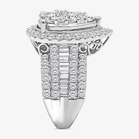 4 CT.T.W. Natural Diamond Pear Shape Side Stone Halo Engagement Ring 10K or 14K White Gold
